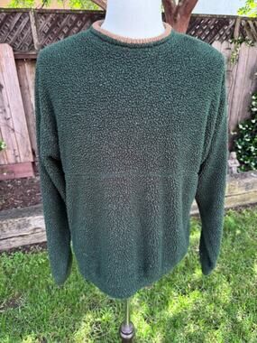 Vtg Field & Stream Green Men's Large Sherpa Fleece Pullover Sweater USA Made